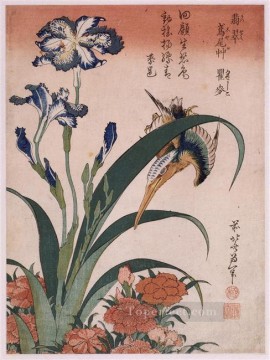 fisher girl Painting - kingfisher carnation iris Katsushika Hokusai Ukiyoe